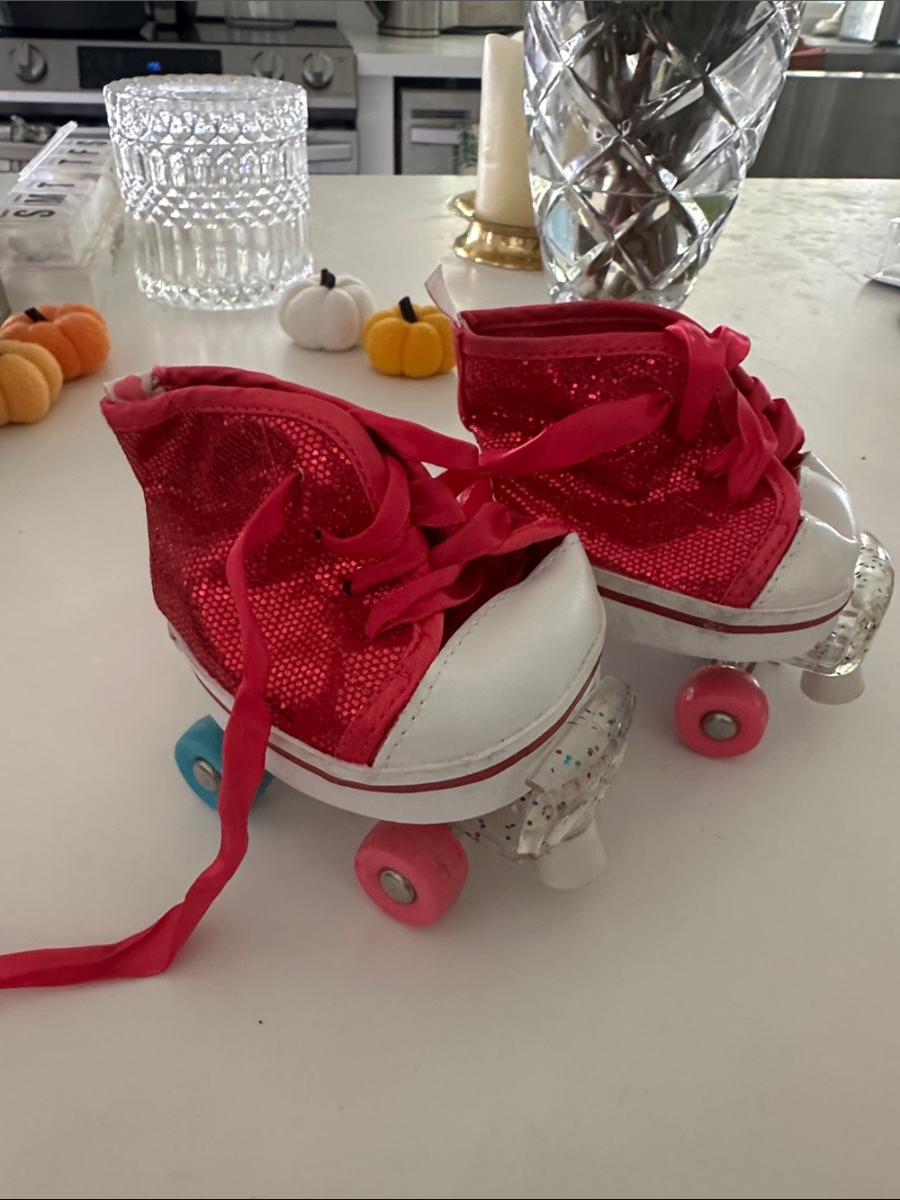 Build a Bear Kids hot pink Glitter High-Top Roller Skate Sneakers